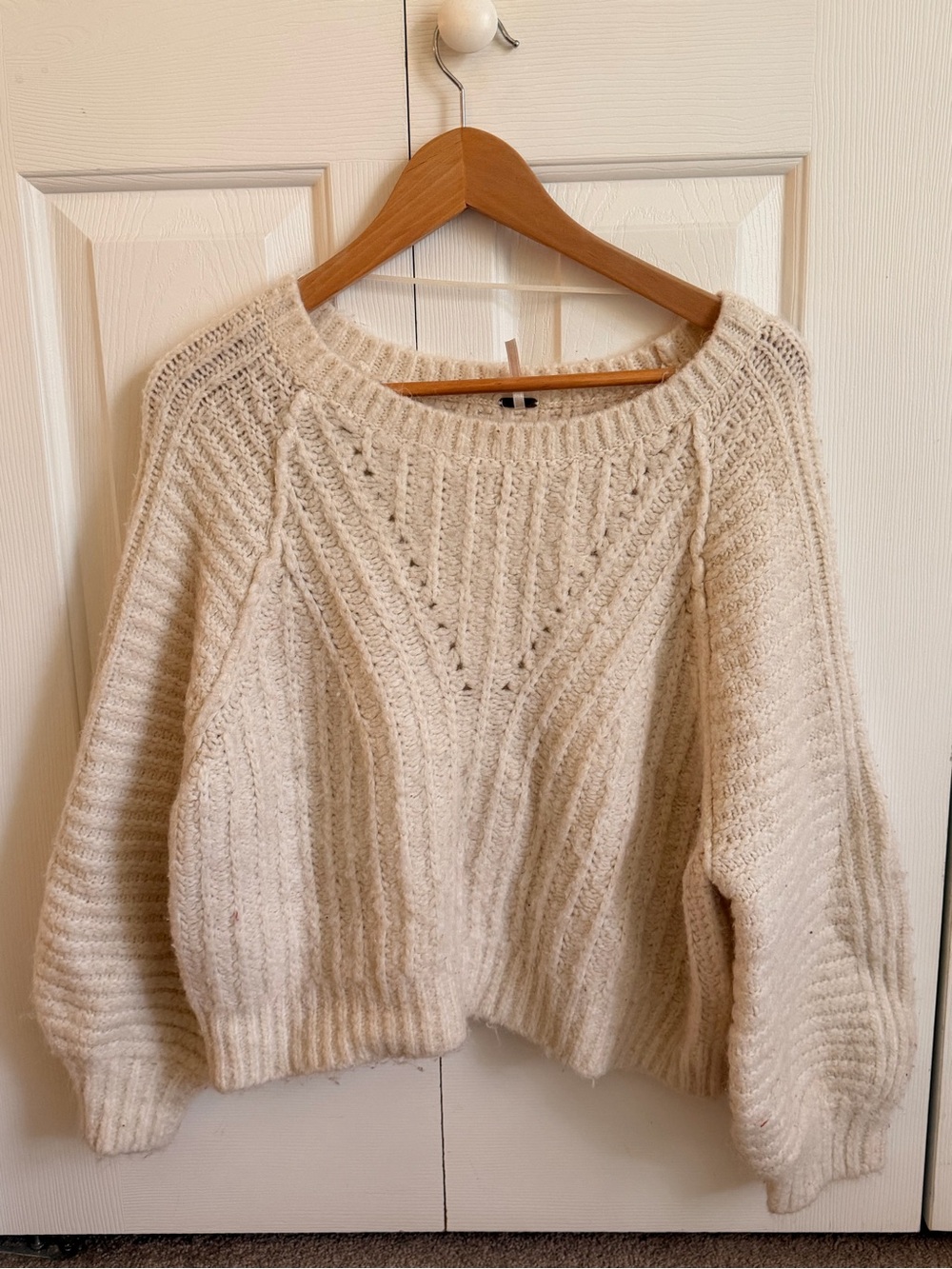 Free People Chunky Cream Cable-Knit Crewneck Sweater